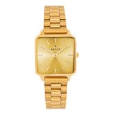 KRAEK Chantal Goud Met Gouden Wijzerplaat 28 mm | Dames Horloge | Goud stalen horlogebandje | Vierkant | Minimaal Design | Schakelband | Gratis Horloge Gereedschap