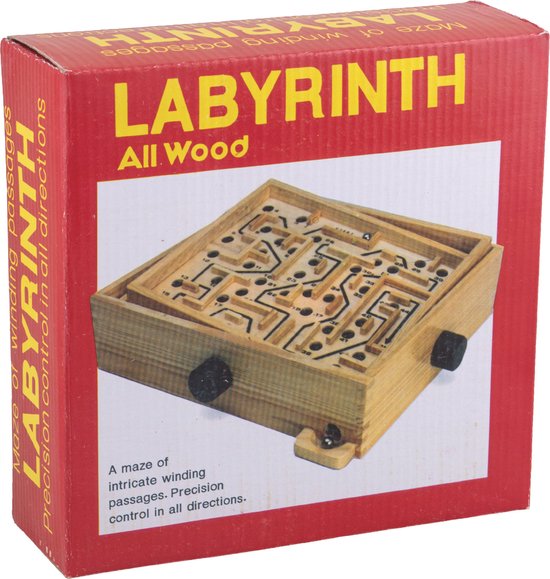 Afbeelding van het spel Labyrinth hout - 16 x 16 x 5.5 cm - gezelschapsspel - behendigheidspel