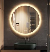Melili Spiegel-LED spiegel-LED badkamer spiegel- 3 LED Verlichting Standen-Anti Condens - Met Klok - Mat Zwart-Smart spiegel 60cm rond- Smart LED badkamer spiegel