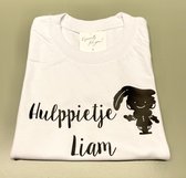 T-shirt Hulppietje, baby/kinder shirt, korte mouw, gepersonaliseerd, wit of zwart