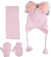 Kitti 3-Delig Winter Set | Muts (Beanie) met Fleecevoering - Sjaal - Handschoenen | 1-4 Jaar Meisjes | Elegant-03 (K2160-06)