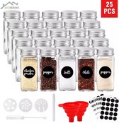 Voorraadpot - Kruidenpotjes - 25 stuks - Zout - Peper - Suiker - Specerijen - Glazen potten - Deksel - Filter - 120 ML