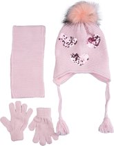 Kitti 3-Delig Winter Set | Muts met Fleecevoering - Sjaal - Handschoenen | 1-4 Jaar Meisjes | Harten-04 (K2160-03)