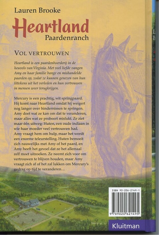 Boekomslag van 'Heartland Vol Vertrouwen' met een illustratie van een paard