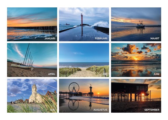 Kalender Hollandse kust - Maandkalender 2022 - 12 foto's van strand, zee en duinen - wandkalender met weeknummers