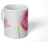 Mok - Roze boterbloemen met een witte achtergrond - 350 ML - Beker