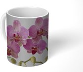 Mok - Orchideeën op grijze achtergrond - 350 ML - Beker