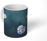 Mok - Koffiemok - Een illustratie van het zonnestelsel met onze planeet - Mokken - 350 ML - Beker - Koffiemokken - Theemok