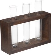 Joy Kitchen glazen reageerbuis vaas met houten standaard - set van 3 | tafel decoratie | reageerbuis houder | vaas glas | houten voet | bloemenvaas | stekjes | glazen vaasje | vaas glas trans