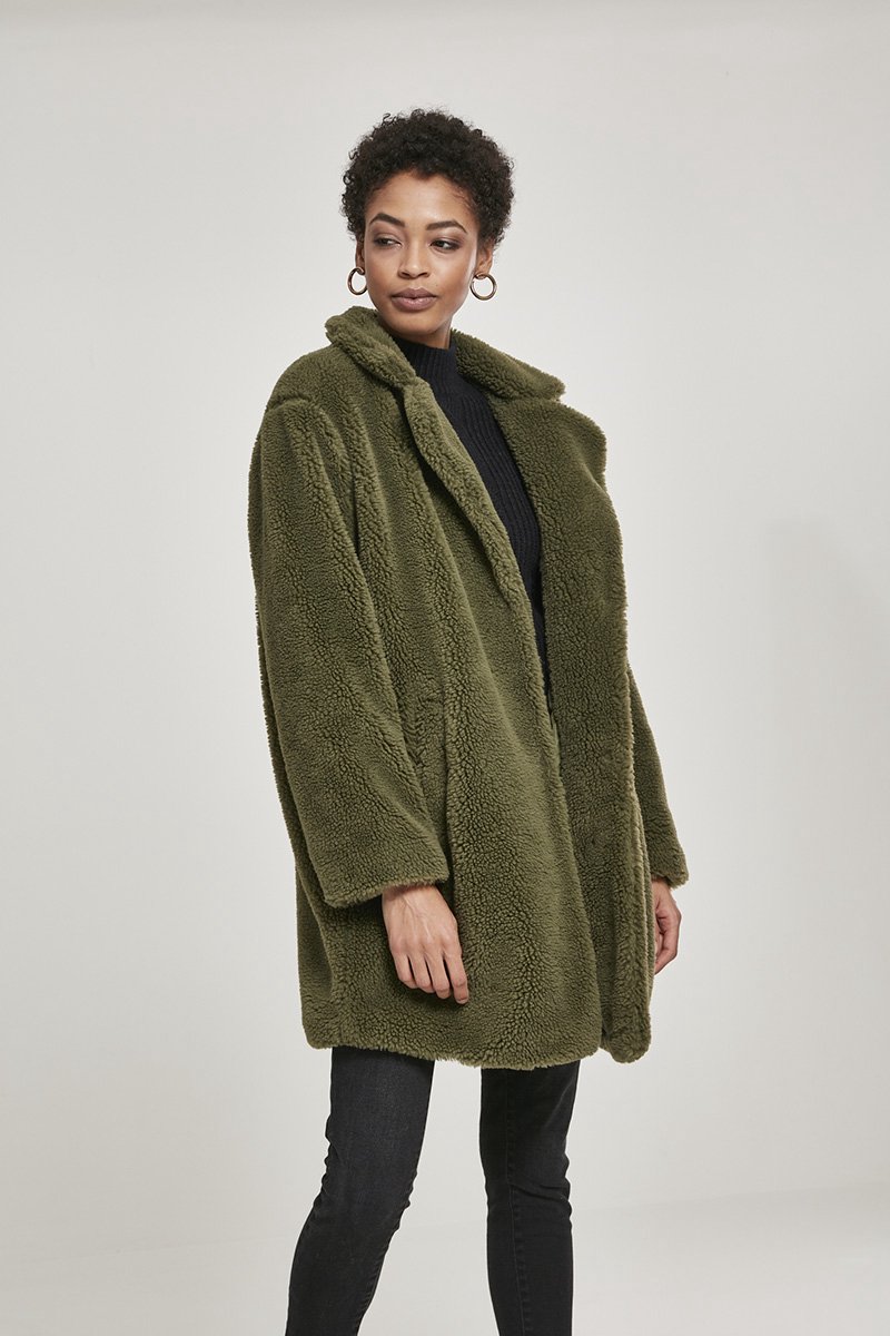 Urban Classics Jas Oversized Sherpa Coat Tb3058 Dames Groen