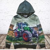 Groene hoodie met Fendt trekker h134A -s&C-146/152-Hoodie jongens