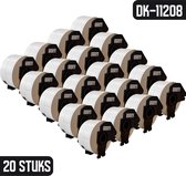 DULA - Brother Compatible DK-11208 voorgestanst groot adreslabel - Papier - Zwart op Wit - 38 x 90 mm - 400 Etiketten per rol - 20 Rollen