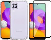 Samsung Galaxy M22 Hoesje - Transparant Backcover Shockproof Case + Glas Full Screen Screenprotector
