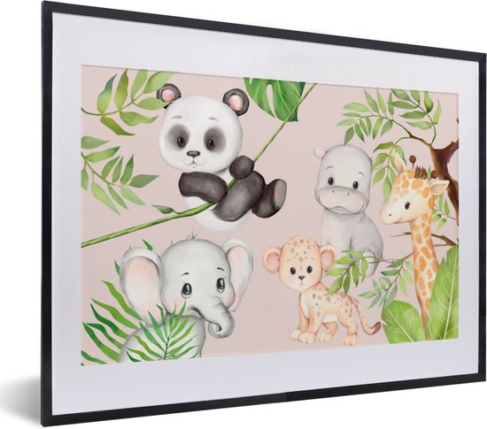 Fotolijst incl. Poster - Jungle - Dieren - Roze - 40x30 cm - Posterlijst