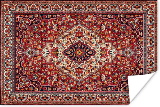 Poster Perzisch Tapijt - Vloerkleed - Patronen - Rood - 90x60 cm | bol.com