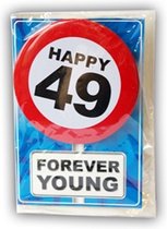 Happy age kaart 49 jaar (wenskaart met button)