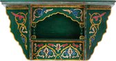 Vintage houten wandrek – kleurrijke handgeschilderde muurdecoratie – originele Marokkaanse groene wandplank - 46 x 28 x 10