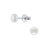 Joy|S - Zilveren parel oorbellen - 4 mm fresh water pearl - wit