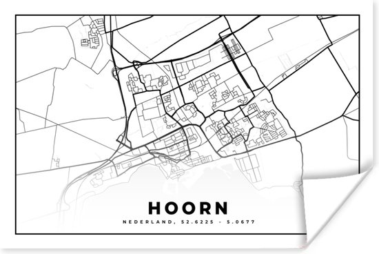 Poster Kaart - Hoorn - Nederland - 90x60 cm