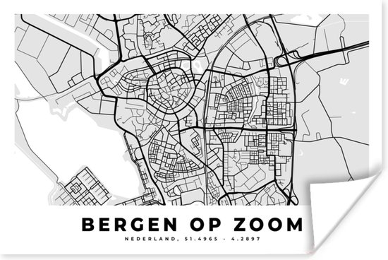 Poster Kaart - Bergen op Zoom - Nederland - 120x80 cm