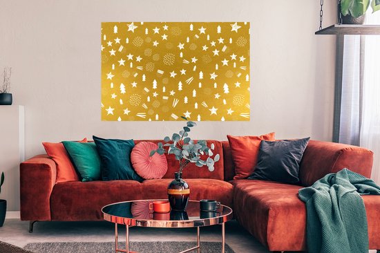 Poster Kerst - Goud - Patroon - 120x80 cm - Kerstmis Decoratie - Kerstversiering - Kerstdecoratie Woonkamer - Kerstversiering - Kerstdecoratie voor binnen - Kerstmis