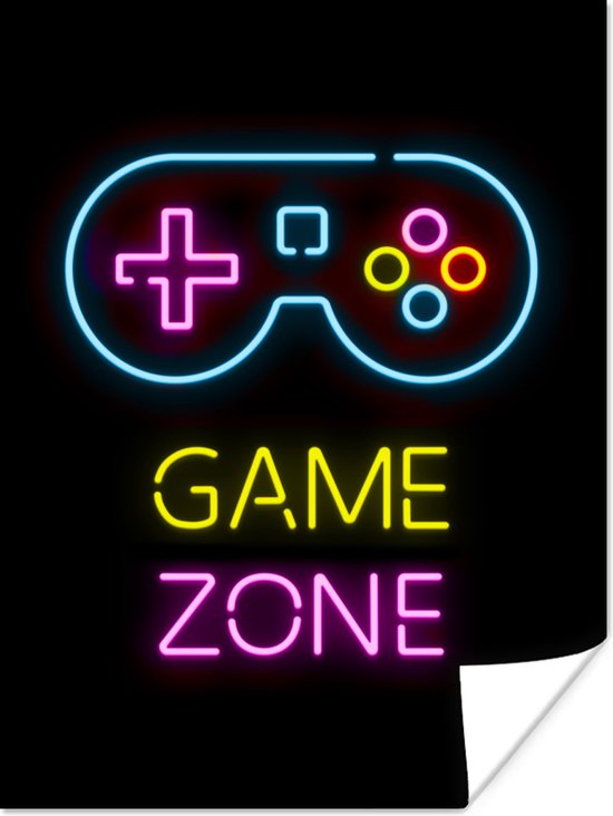 Game Poster - Controller - Game - Neon - Zwart - Quotes - Game zone - 30x40 cm - Game room decoratie