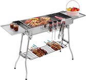 BBQ-grill - Roestvrijstalen - houtskoolgrill - Draagbare - campinggrill - met dubbele opvouwbare vleugels