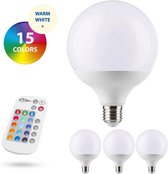 Lampe LED Proventa® Globe E27 avec télécommande - Blanc chaud + 15 couleurs - RGBW - 3 lampes