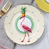Yvonne Ellen London gebaksbordje - 16cm - Flamingo - porselein - ananas