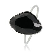 My Bendel - Mooie aanschuifring zilverkleurig met zwarte glassteen - Fijne aanschuifring met zwarte glassteen, gemaakt van mooi blijvend edelstaal - Met luxe cadeauverpakking