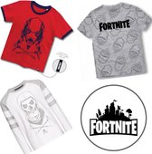 Fortnite - T-shirts 3-pack - 100% katoen | Populaire game | Kleur Grijs/Wit/Rood - Maat 140cm / 10 Jaar