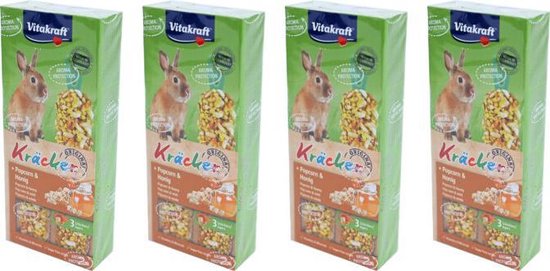 Vitakraft - Knaagdiersnack - Popcorn/honing-kräcker dwergkonijn - 2in1 - 100 gram  per 4 doosjes