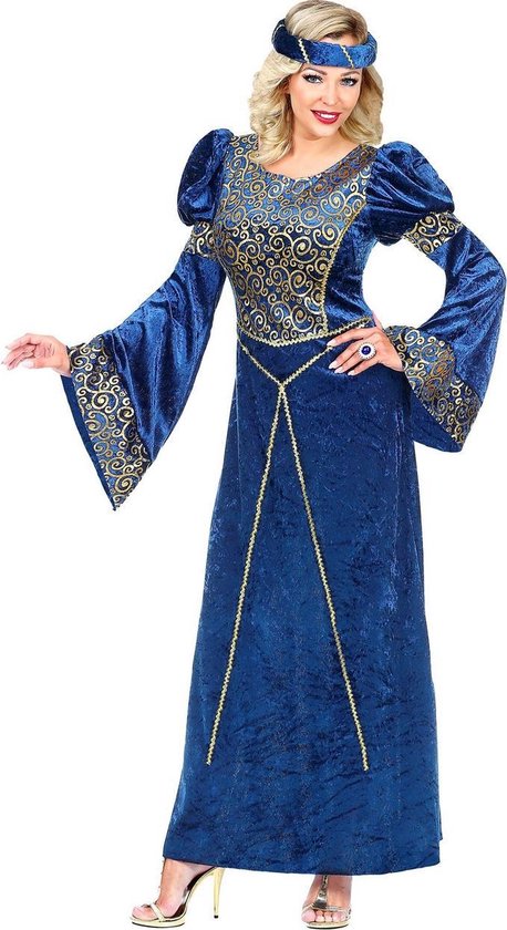 Widmann - Middeleeuwen & Renaissance Kostuum - Hofdame Renaissance Gwendolyn - Vrouw - Blauw - Medium - Carnavalskleding - Verkleedkleding