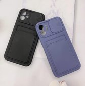 Merkloos,iPhone 12/12 Pro slim armor Hoesje, zachte siliconen Wallet Cover with 2 Card Slots met Schuivende Lensbescherming