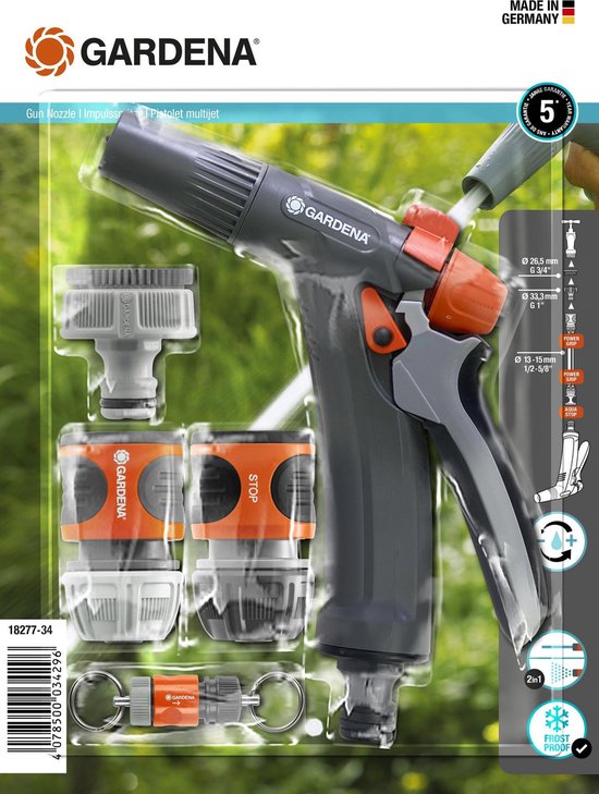 Gardena startset spuitpistool tuinslang koppelingen waterstop kraanstuk verstelbaar spray