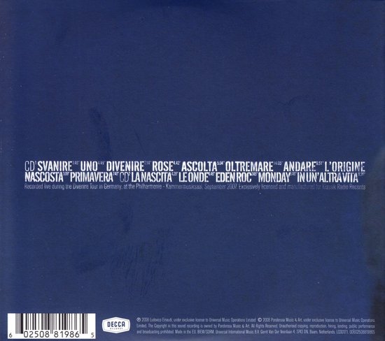 CD-hoes met tracklist en barcode, Decca Records logo