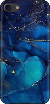 Apple iPhone SE (2020) - Hard Case - Deluxe - Fully Printed - Marmer - Blauw - Goud