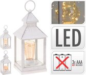 Lantaarn - Mini LED - Tuinlamp - Wit - Kunststof - 10x23,5 cm - Lamp - Sokkellamp