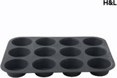 H&L muffinvorm - cupcakevorm - grijs - siliconen - 12 muffins - 33 x 25 x 3 cm