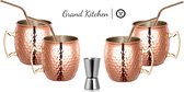 GrandKitchen - 4x Moscow Mule Bekers + Gratis Rietjes & Jigger