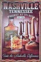 Nashville tennessee whiskey Reclamebord van metaal METALEN-WANDBORD - MUURPLAAT - VINTAGE - RETRO - HORECA- BORD-WANDDECORATIE -TEKSTBORD - DECORATIEBORD - RECLAMEPLAAT - WANDPLAAT
