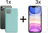 iParadise iPhone 12 pro max hoesje turquoise siliconen case - 3x iPhone 12 pro max screen protector screenprotector