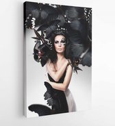 Canvas schilderij - Woman with black hair and art make up and black butterflies -  91824542 - 80*60 Vertical