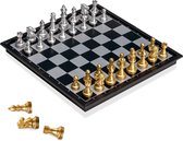 Ilona luxe schaakbord met gouden en zilveren schaakstukken | Opklapbaar | Chess | L 32 x 32 x 2