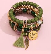 Akyol - love you armband – Groen – Handgemaakte armband – Boho armband – Vriendschapsarmband – Kralenarmband –Leuk cadeau– 4-laags – Armbanden set