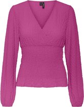 VERO MODA VMHOLLO L/S V-NECK SMOCK TOP EXP RASPBERRY ROSE Dames Blouse - Maat XL