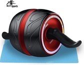 MJ Sports Premium Double Ab Wheel Roller Inclusief Kniematje en Handleiding - Buikspiertrainer - Buikspierwiel om Core te Versterken - Buikspieren - Fitness - Trainingswiel - Rood