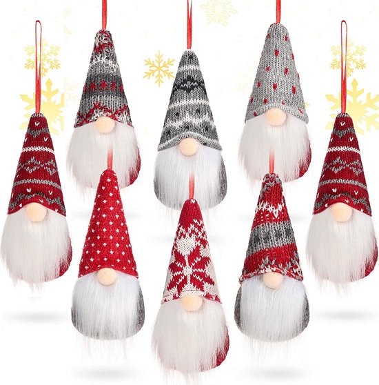 FLOOQ - Kerstversiering - Kerstdecoratie voor binnen - Kerstboomversiering - Gnomes - Kabouters -  8 stuks