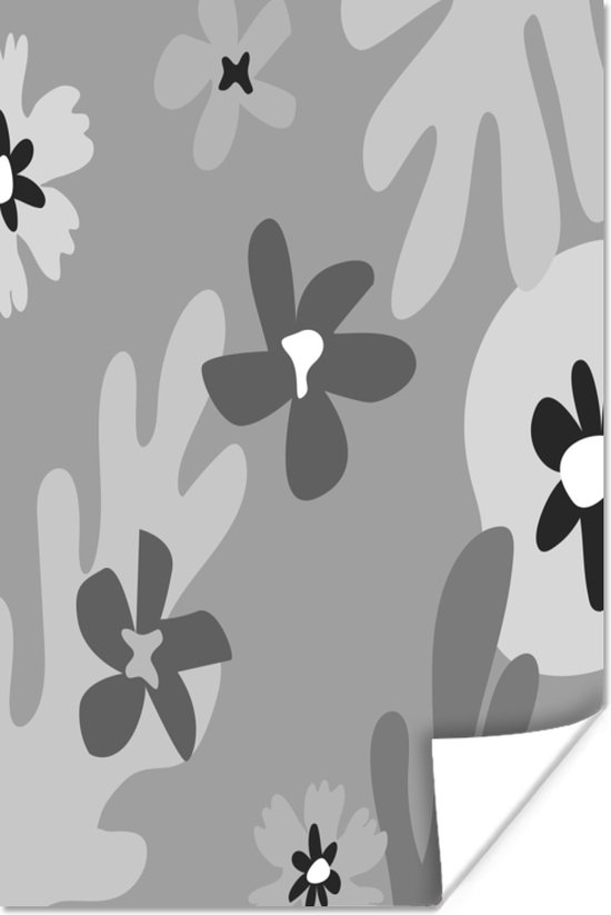 Poster Achtergrond - Bloemen - Zwart - Wit - 20x30 cm