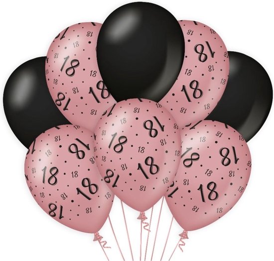 Verjaardag ballonnen 18 jaar roségoud en zwart.